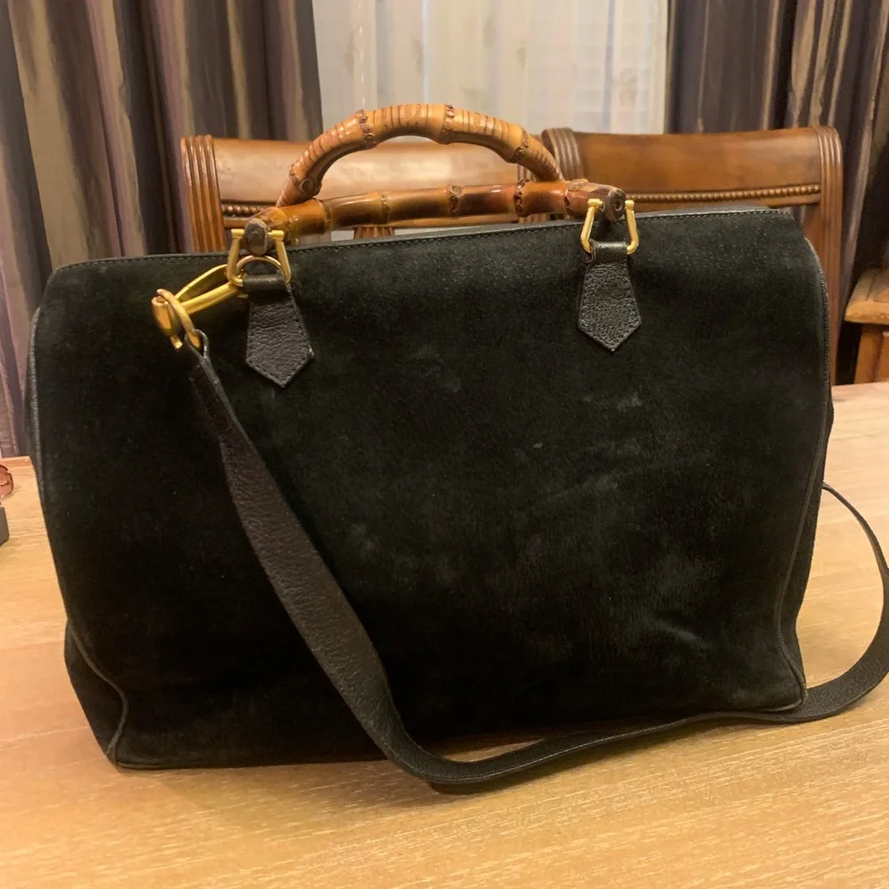 Authentic Gucci, bamboo black suede 2 way bag - Picture 3 of 16